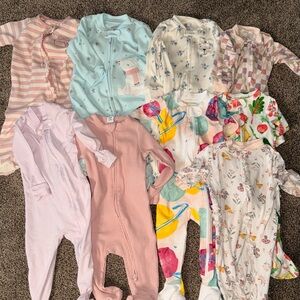 Lot of 9 baby girl pajamas EUC
